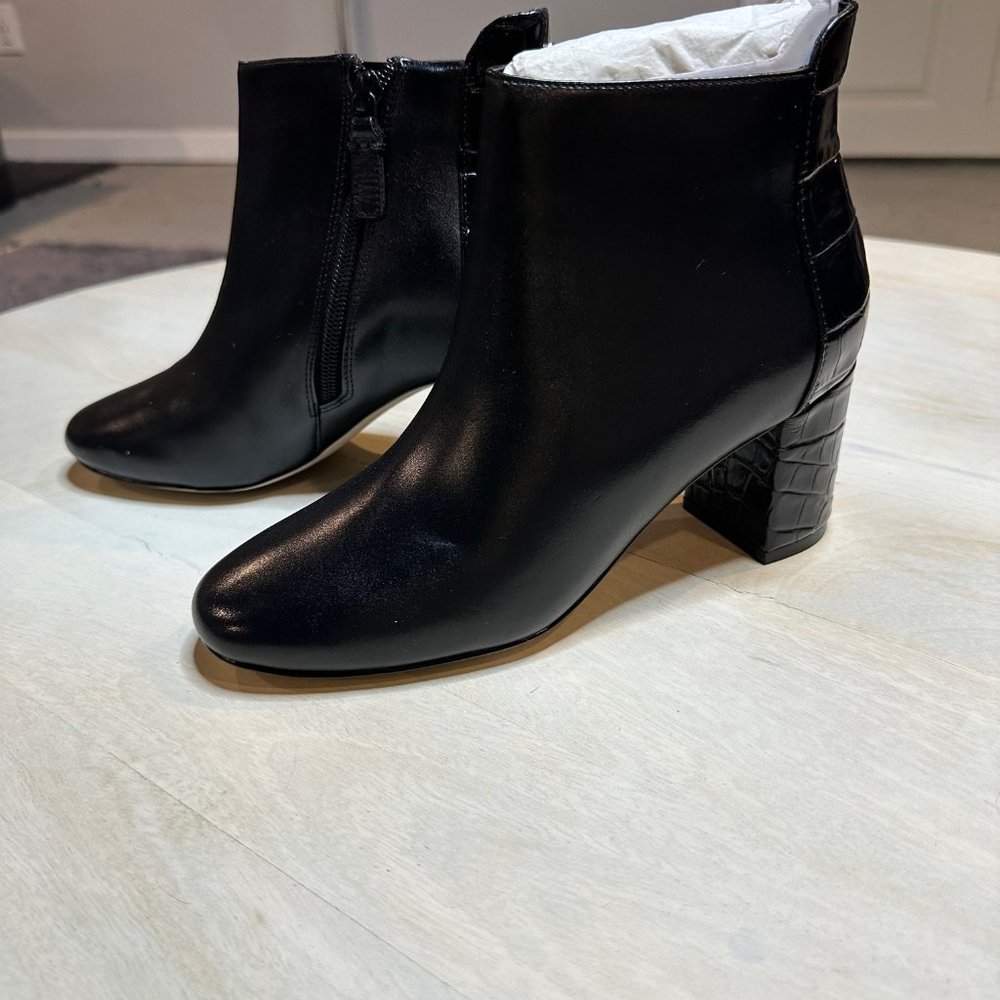 Cole Haan Women's Nella Black Leather-Black Croc Print Bootie - 5 B